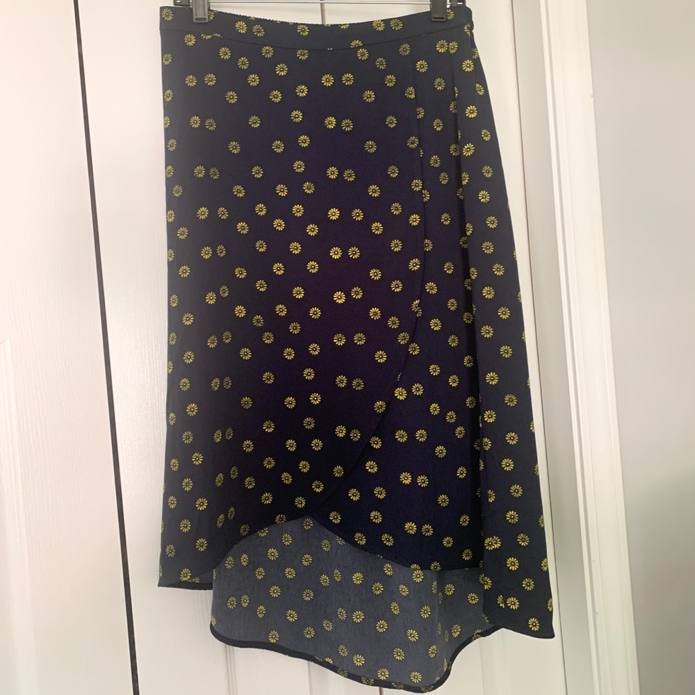 J.Crew Faux-Wrap Midi Skirt (navy)
